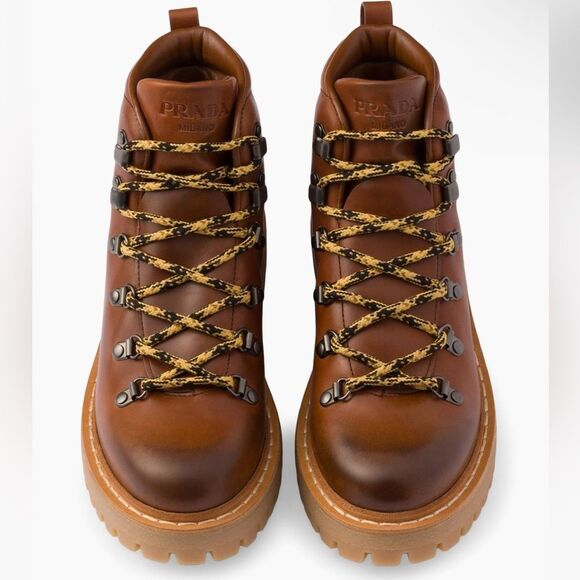 NWOT PRADA Leather Laced Booties Brown Women’s Size 36.5 - Picture 6 of 15